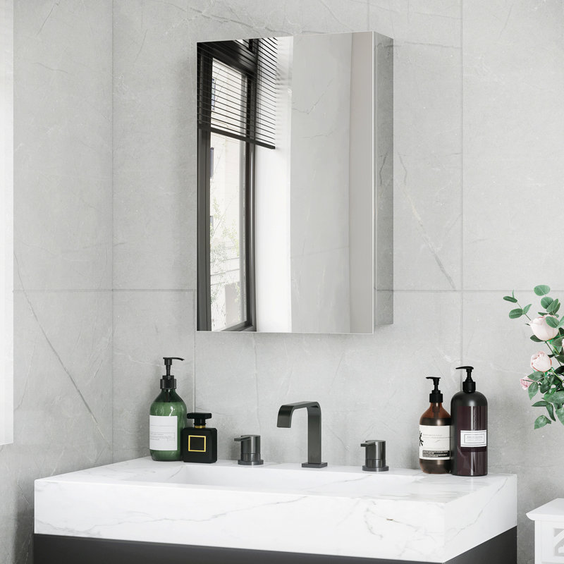 Armoire à pharmacie murale avec miroir, armoire de toilette avec porte à charnières