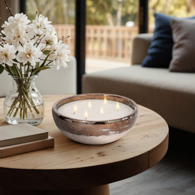 Castleman Decorative Terracotta Scented Bowl for Bookshelf - Modern Two Tone Decor Candle Living Room, Coffee Table, or Bedroom - 12"