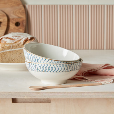 Porcelain Modern Deco Set of 4 Cereal Bowls