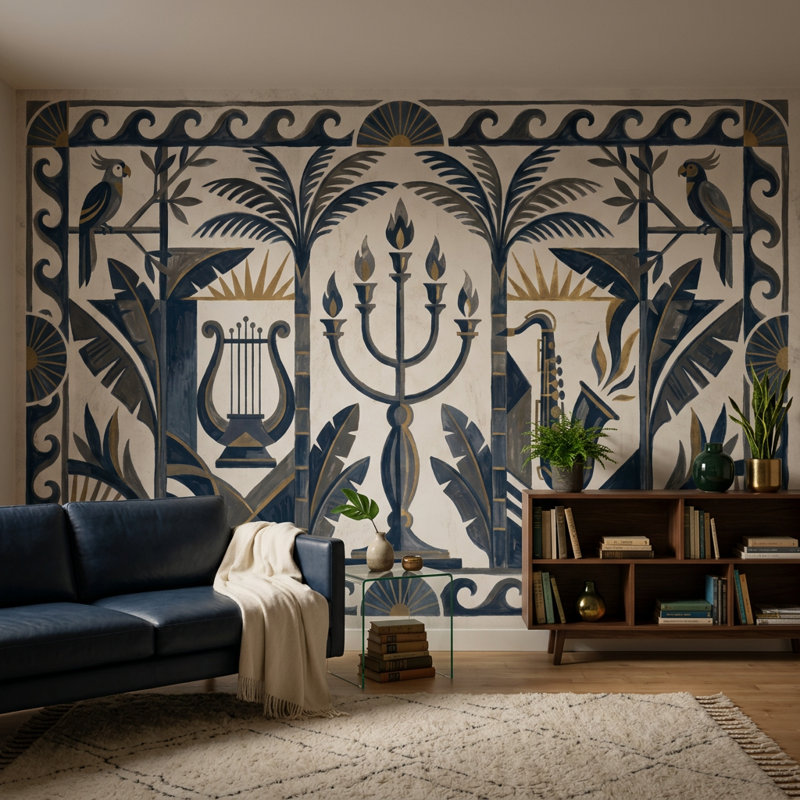 Papier peint amovible de style art déco, 160 po x 108 po, Non tissé