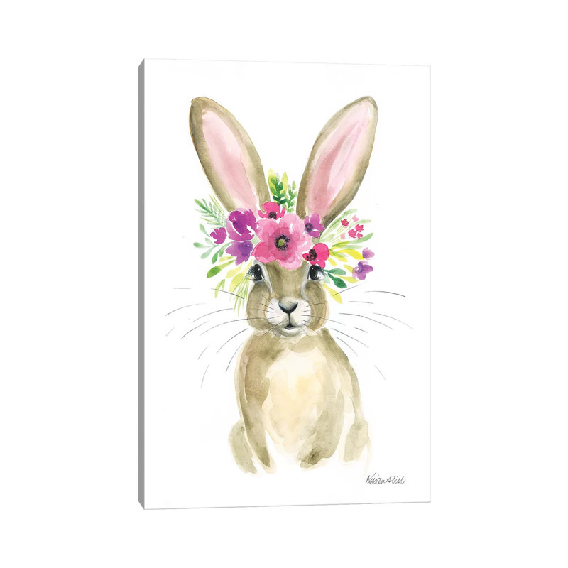 Floral Bunny by Kirsten Dill - Wrapped Canvas Painting, 20.32 cm H x 30.48 cm W