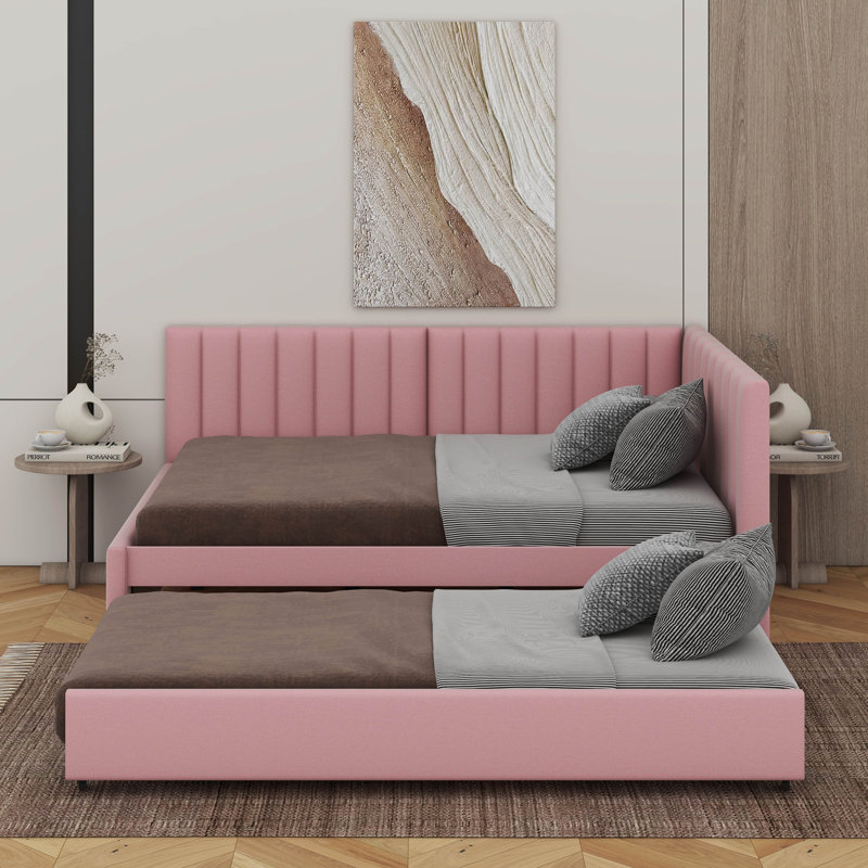 Lit de jour double avec lit gigogne, Rose