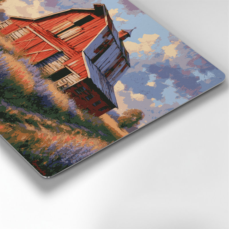 Ferme, grange rouge, art mural en métal noir, H 20 po x l 30 po