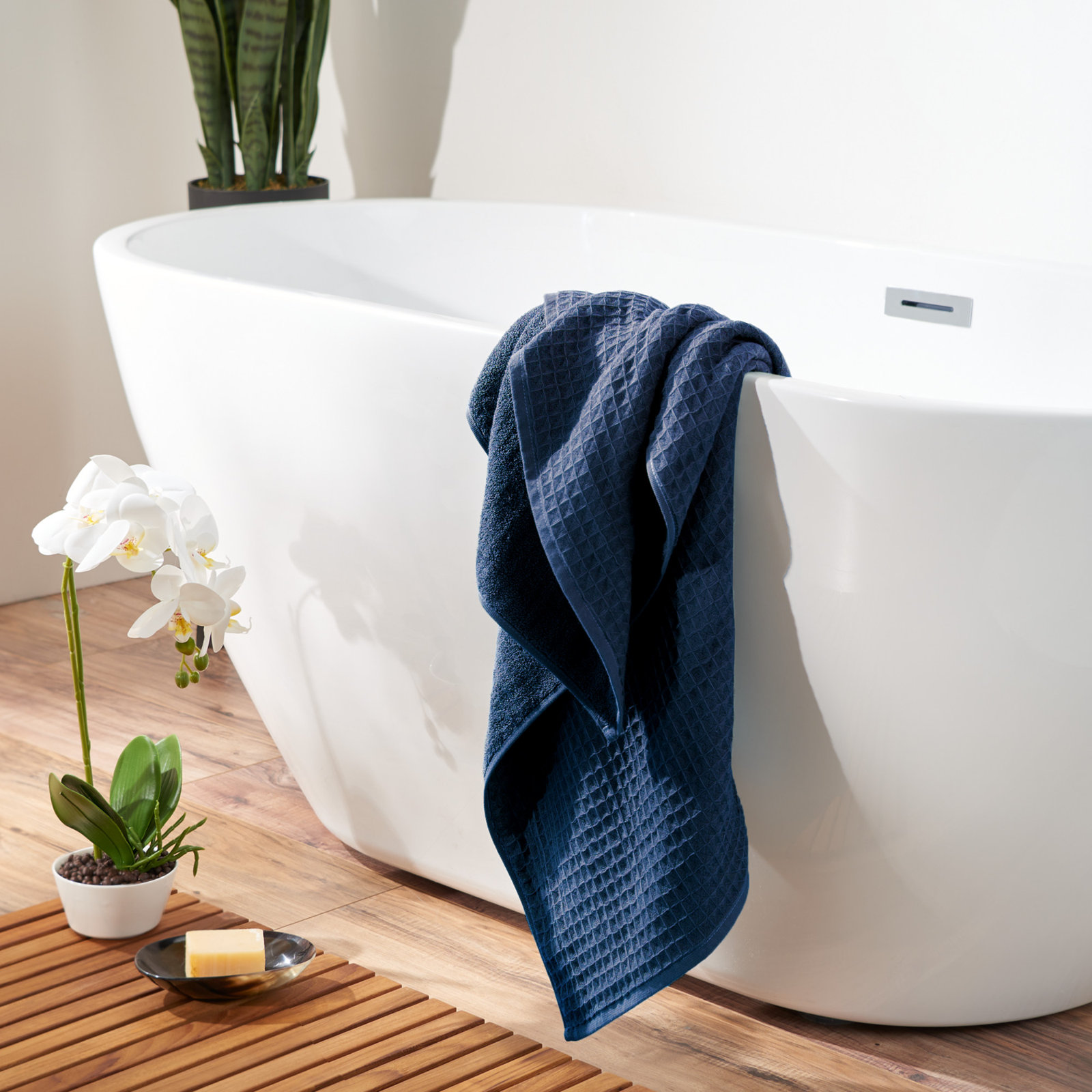Waffle Twist 100% Cotton Bath Towel, Blue, 6 Piece Bath Towel Set