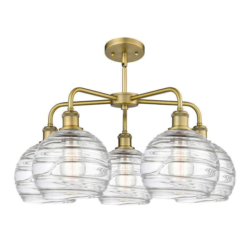 Lustre sphérique à 5 lumières en acier à intensité variable Essex, H 15,88 po x l 26 po x P 26 po, Laiton brossé