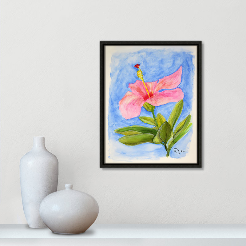 Fleur d'hibiscus rose par Mike Ragan, Espresso, H 15,5 po x l 12,5 po