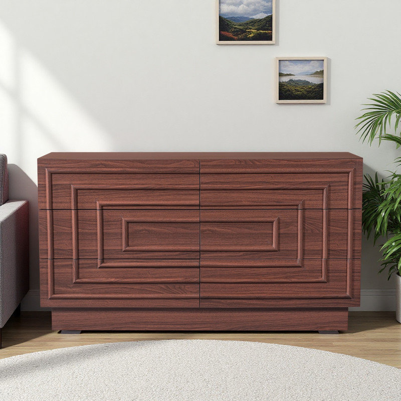Commode rétro de 145 cm de large, commode à 6 tiroirs, Brun