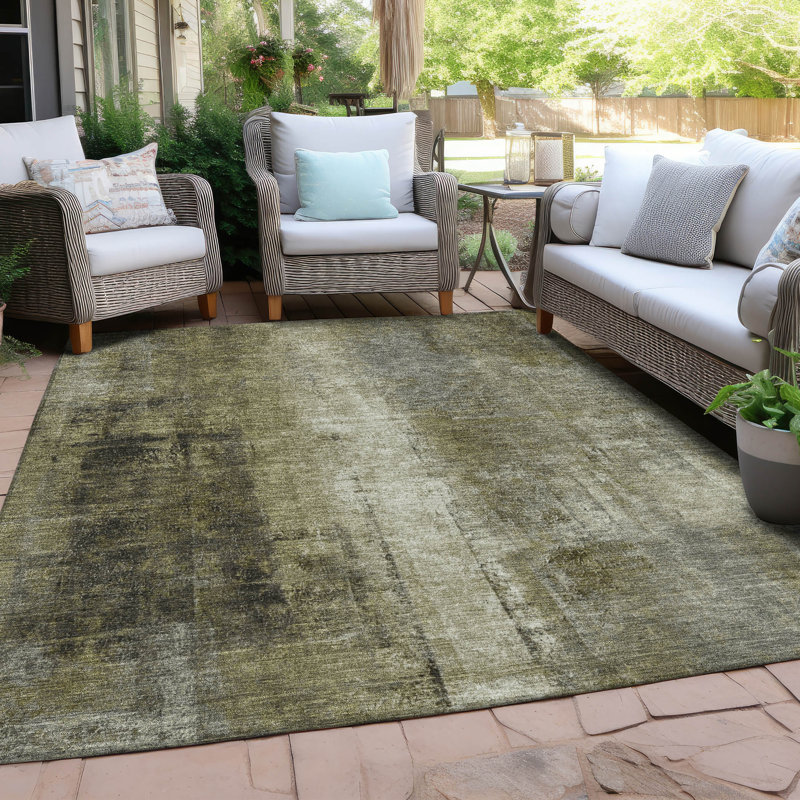 Machine Washable Indoor/Outdoor Xhevrie Olive Rug, Rectangle 8' x 10'