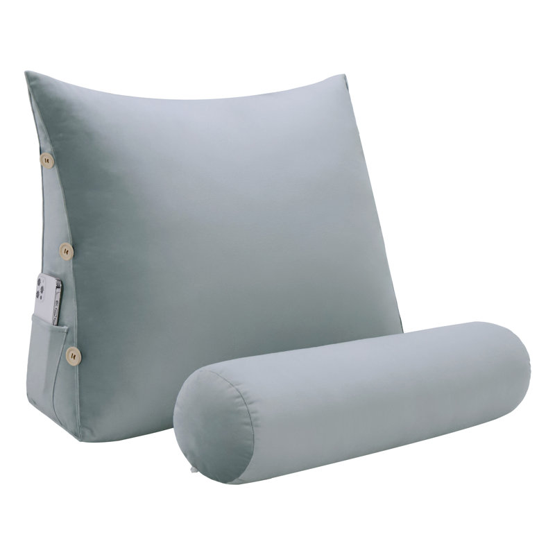 Gray Velvet Reversible Wedge Pillow with Neck Roll
