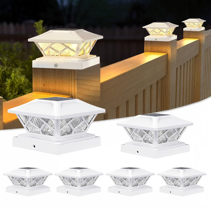 Solar Powered Integrated LED Fence Post Cap Light 3.5 In X 3.5 In, 4 In X 4 In, 4.5 In X 4.5 In, 5 In X 5 In with Base Adapter Included Pack