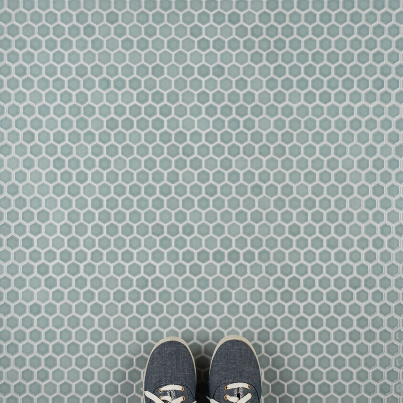 Tribeca 1" Hex Glossy 10-1/4 " x 11-7/8 " Porcelain Mosaic Floor and Wall Tile, Glossy Mist