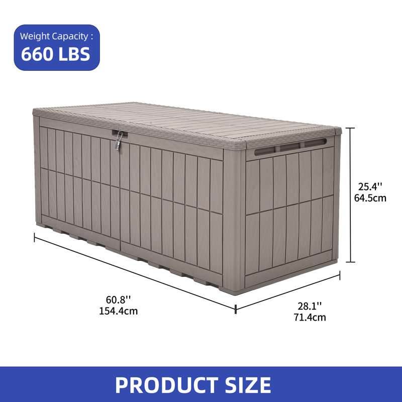 Coffre de terrasse verrouillable 200 gallons avec verrou Edrosie Inc, 200 Gallons, Light Brown