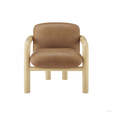 Fauteuil d'appoint rembourré moderne en similicuir avec cadre en bois naturel 1pc