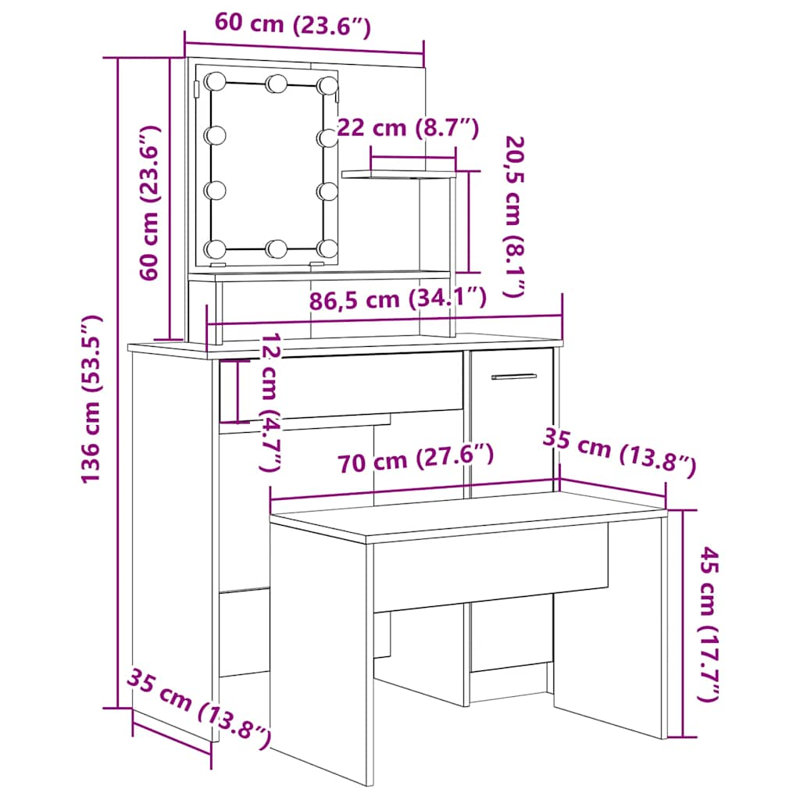 Italya Dressing Table with Mirror, Artisan Oak