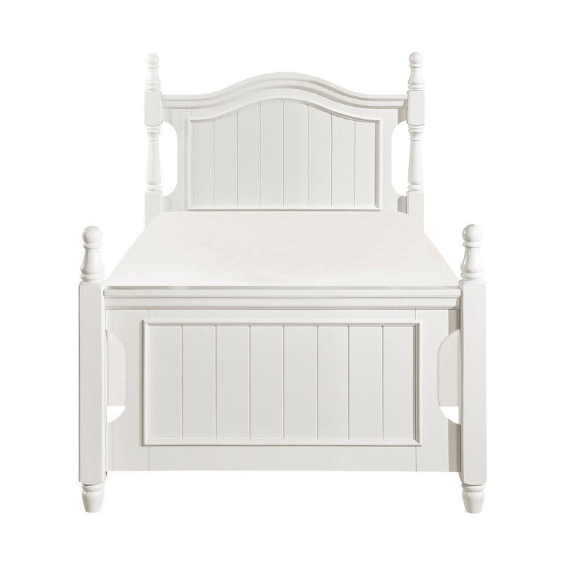 Mobilier de chambre simple simple blanc - lit en bois avec tête de lit, rails et lattes traditionnel, Twin