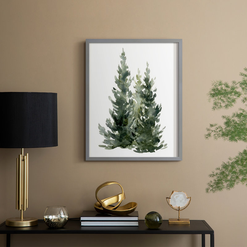 Simple Evergreens I Framed Print - Solid Wood, Gray, 30" H x 24" W