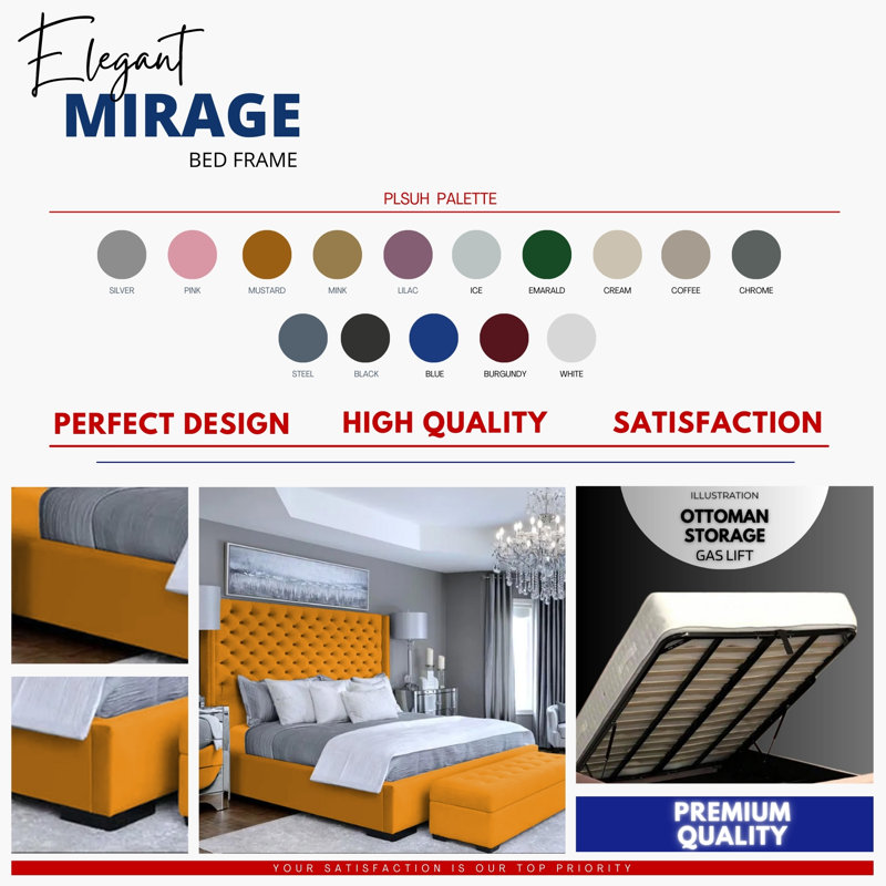 Thielsen Chesterfield Ottoman Storage Bed - Plush Velvet Gas Lift Bed Frame with Headboard, Mustard, Single (3')