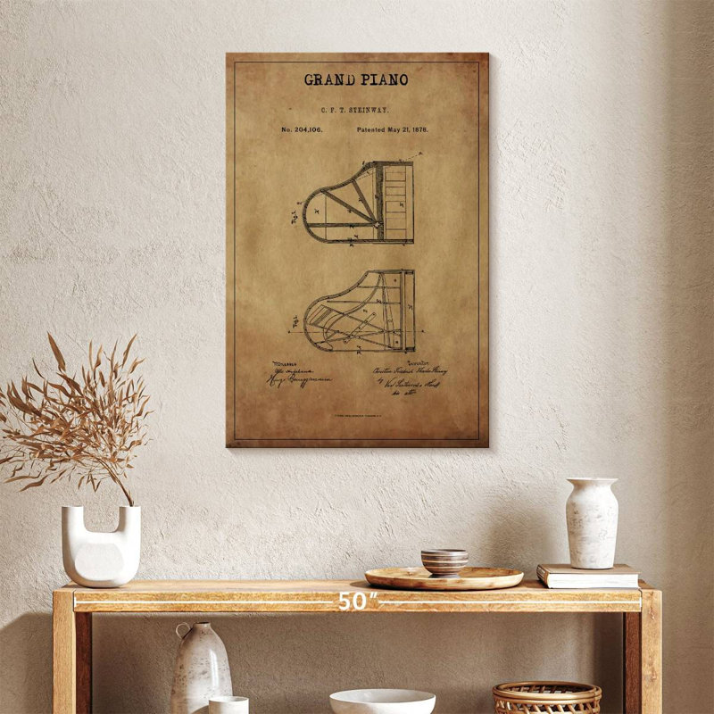 " Grand Piano Patent " by Patent Hunter, 24" H x 36" W x 1.25" D