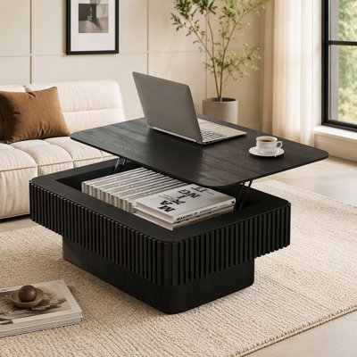 Table basse à plateau relevable cannelé avec rangement