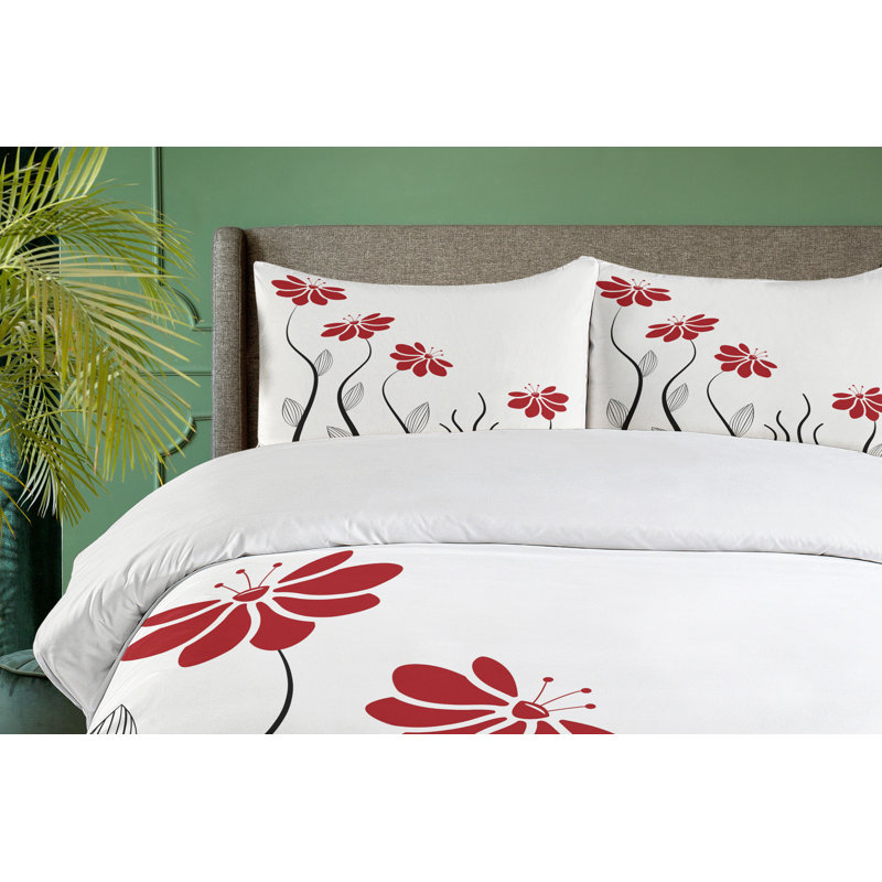 King Red and Black Floral Microfiber Duvet Cover Set