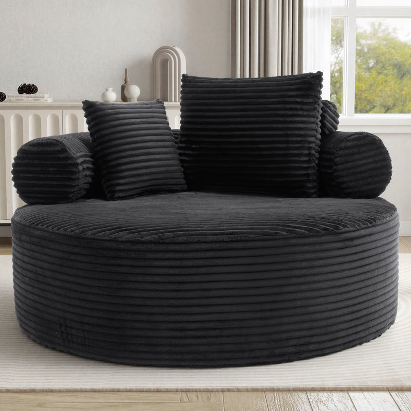 Fauteuil demi-tonneau rembourré Addisin, Noir
