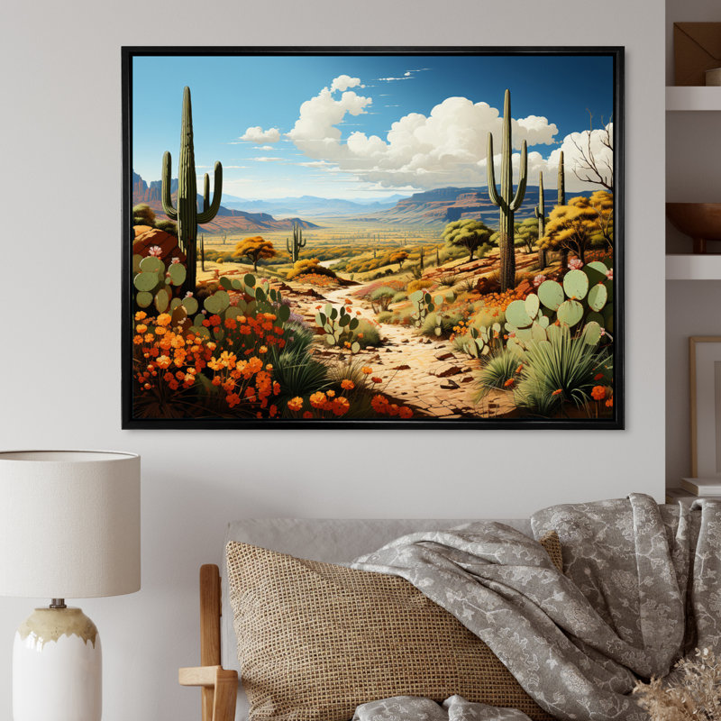 «Green Green Cactus Desert Guardian Organ II», reproduction sur toile, Cadre flottant noir, H 12 po x l 20 po x P 1 po