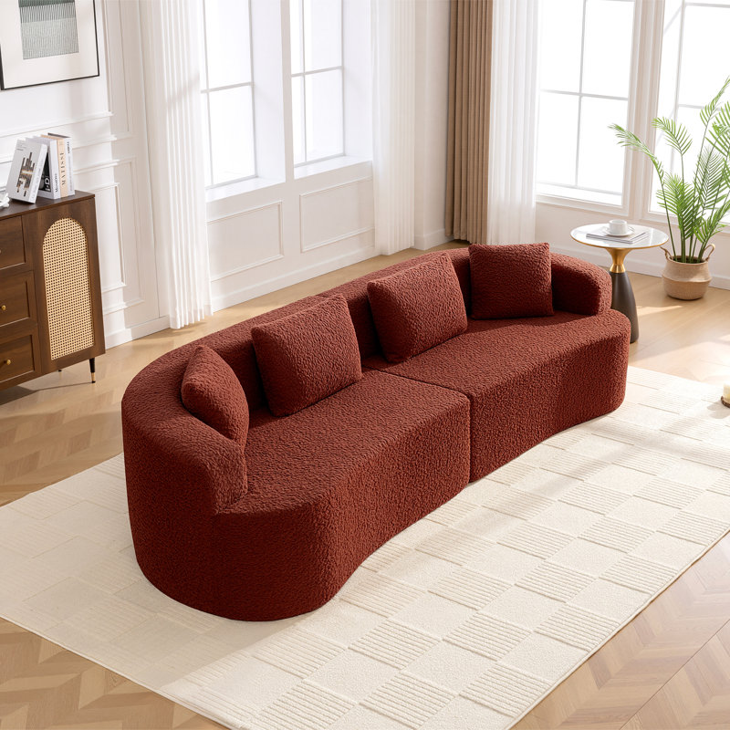 Boneless 112" Teddy Curved Loveseat Sofa with Pillows, Extended Length, Green