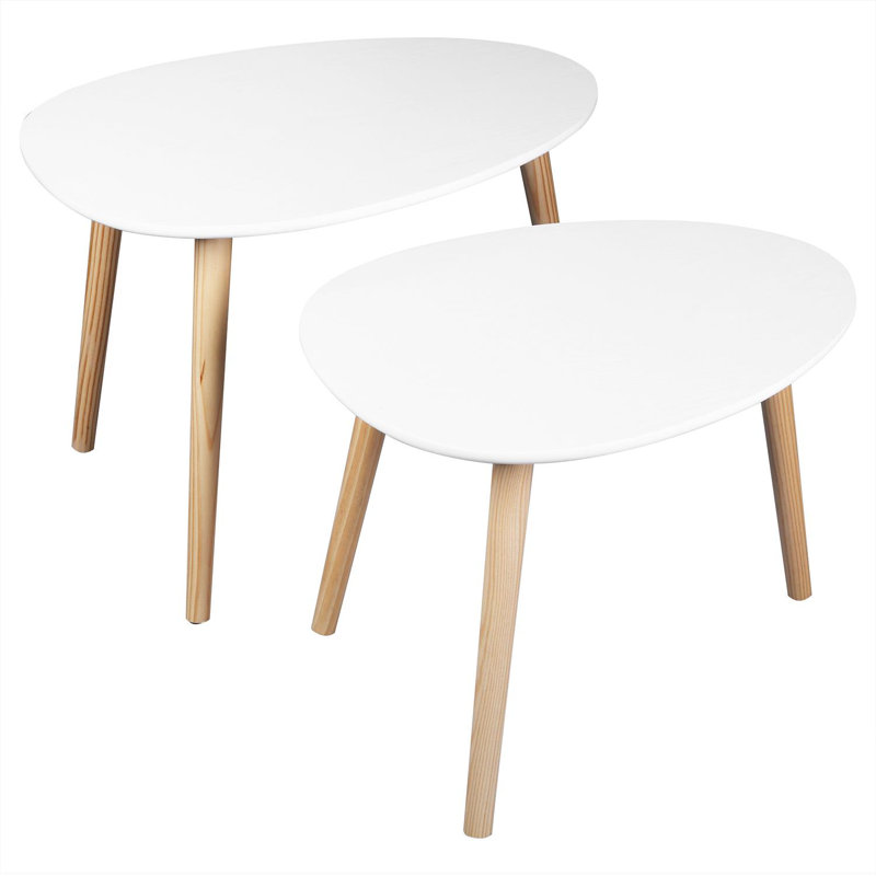 Table basse gigogne 3 pieds Dacian, Naturel, Blanc