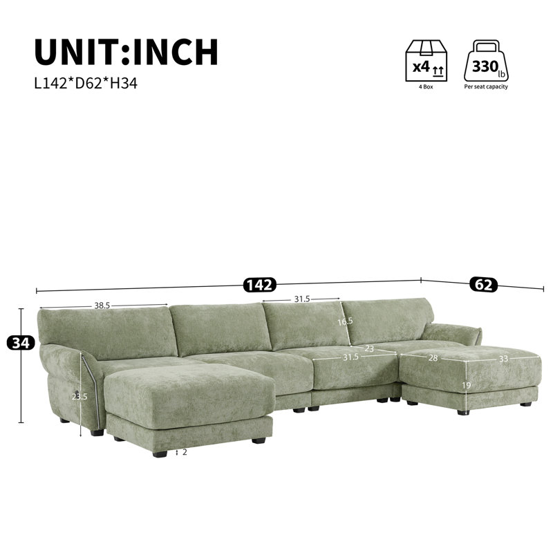 142" Modular Sectional Sofa, Green