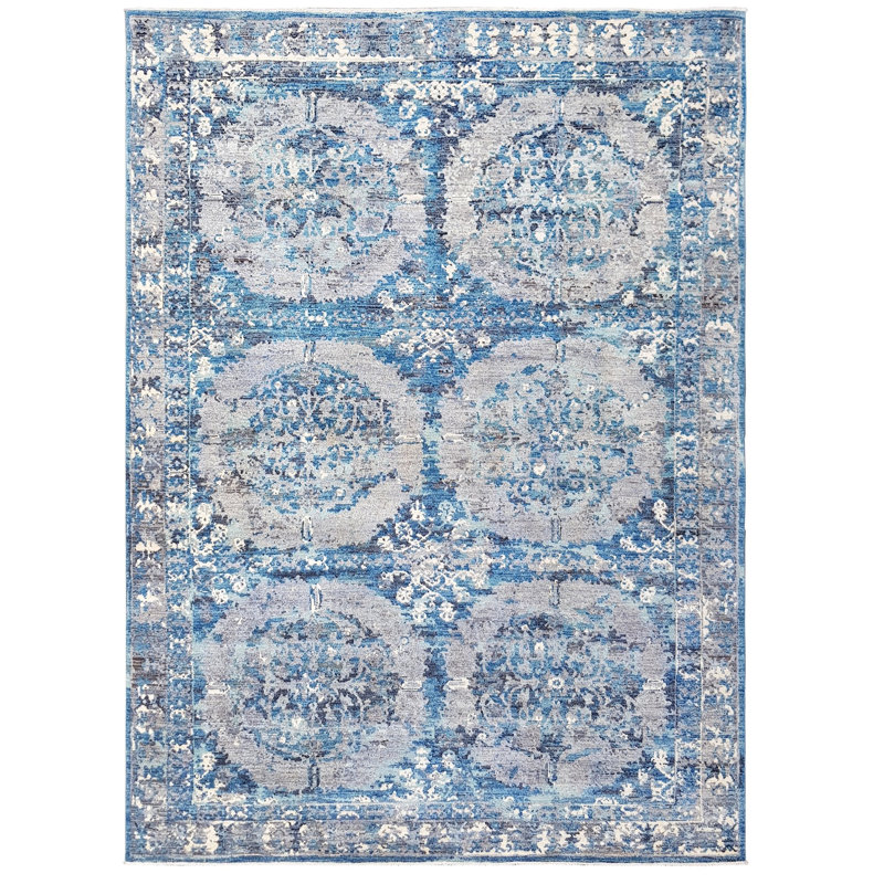 Tapis unique bleu / argent 9 pi x 11 pi 11 po