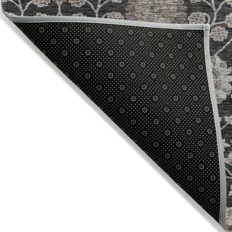 Tapis intérieur lavable floral noir et beige 9 'X 12'