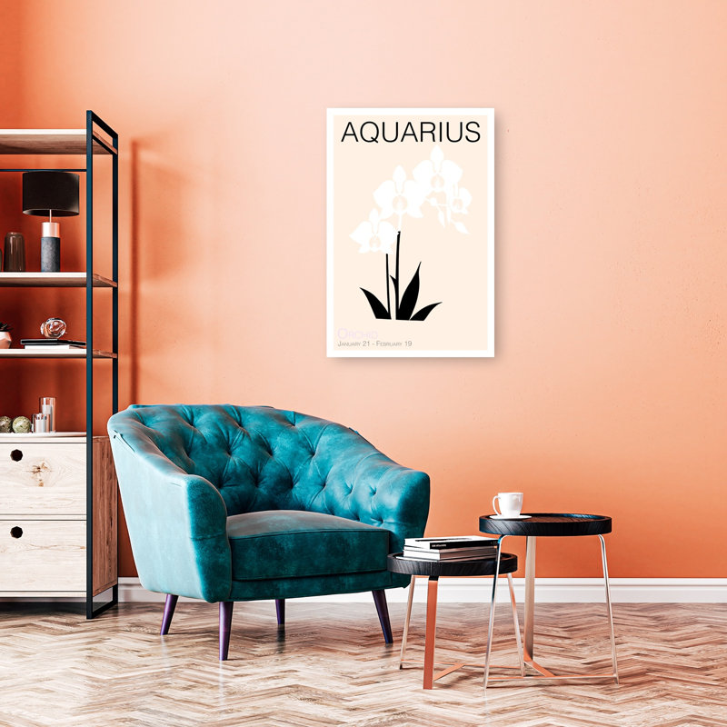 Aquarius Orchid Minimal Elegant Modern Abstract Orchid Flower Landscape Wall Art Print 1 Piece Wrapped Canvas Wall Art