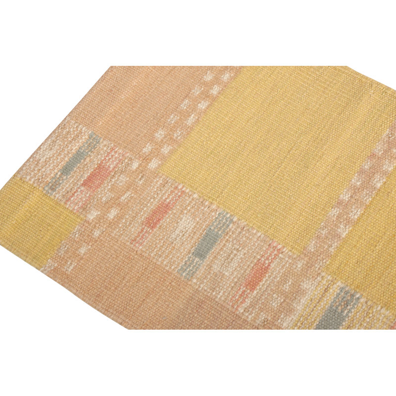 Tapis jaune en laine noué à la main de conception unique 2 pi x 3 pi Strickland
