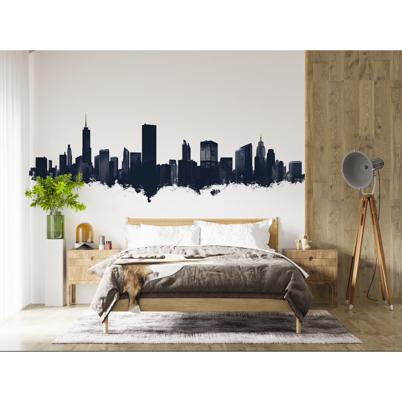 Décalcomanie murale en vinyle Modern City Skyline, adhésif mural amovible pour la chambre à coucher ou le salon GM019