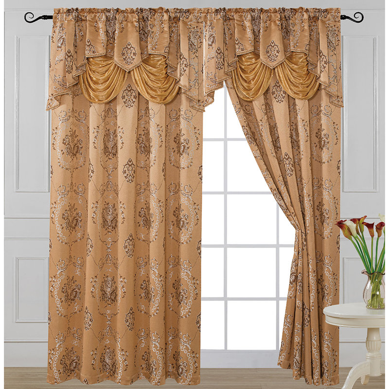 Rideau simple en jacquard de luxe avec cantonnière attachée, 54 par 84 pouces 10A14C6F457243A4A4E0ED9CA9602B17, Bourgogne