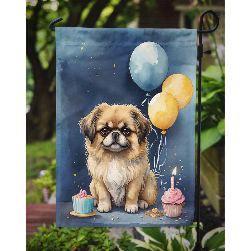 Drapeau de jardin «Happy Birthday», Pékinois