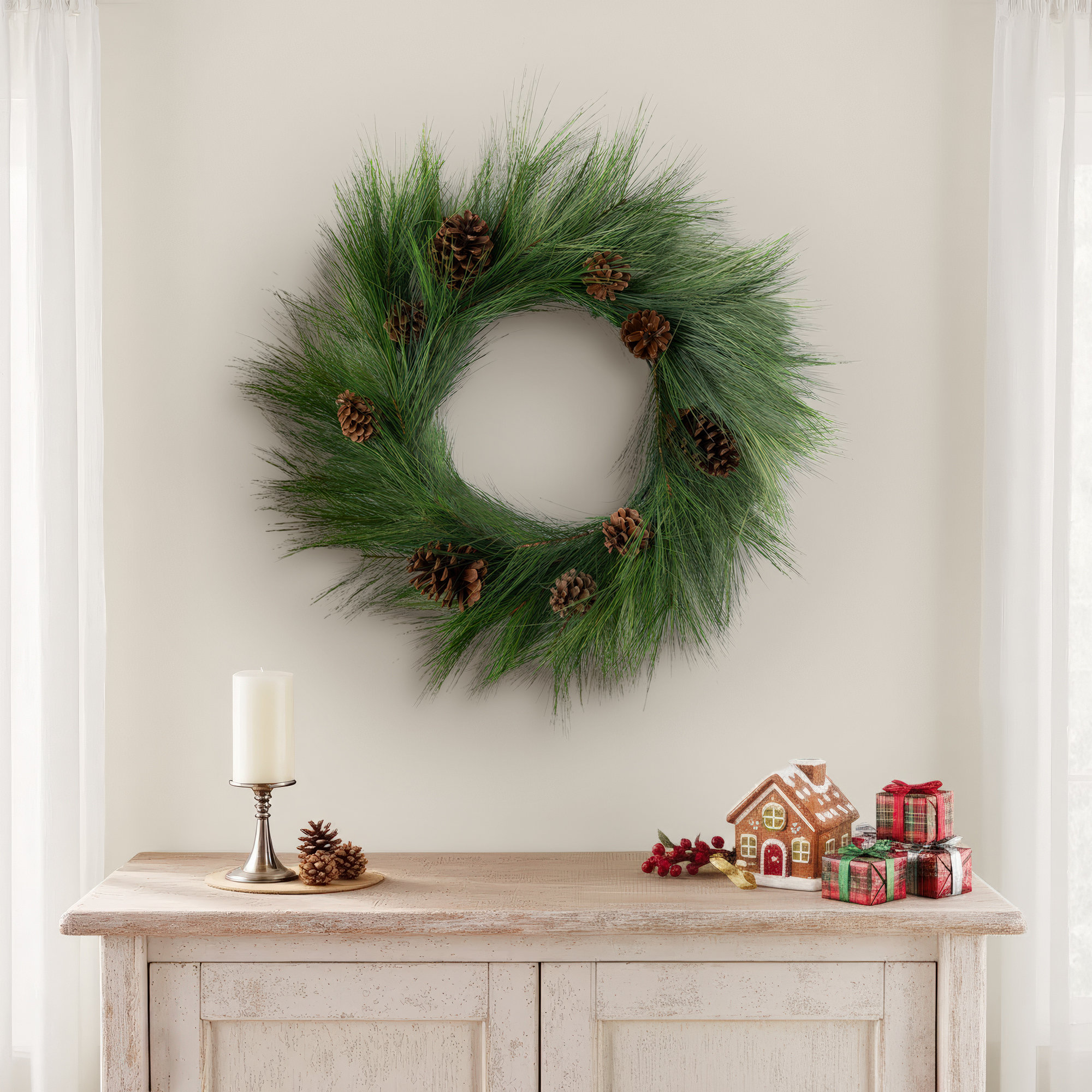 Wainright Faux Pine Wreath, 24" H x 24" W x 7" D