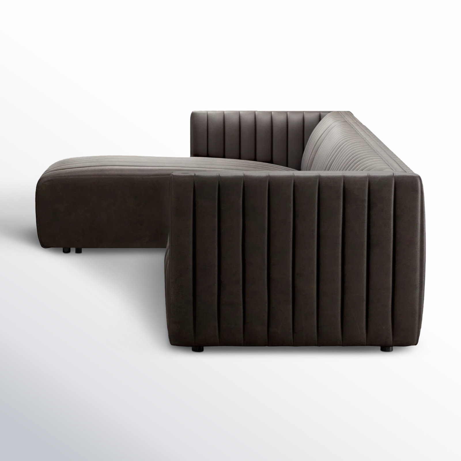 Brandt Upholstered Chaise L-Sectional, Deacon Wolf Genuine Leather, Left Hand Facing, 26.5" H x 126" W x 64" D