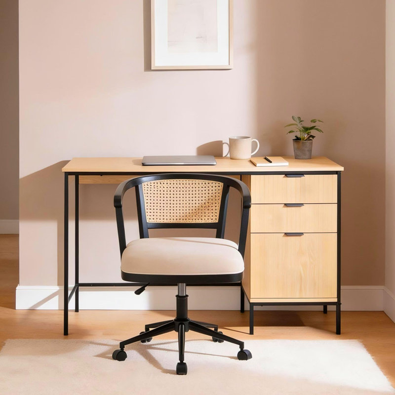 Velvet Rattan Swivel Office Chair