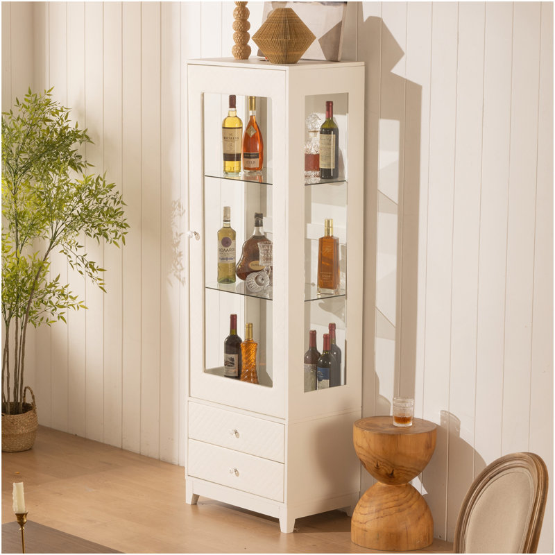 Vitrine autoportante 71 po, porte vitrée avec plafonnier, armoire à vin avec tablettes réglables, pour salon, cuisine, bar et salle à manger - blanc