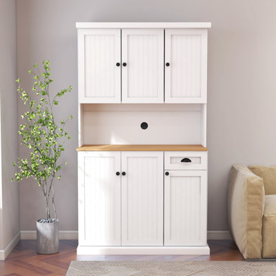 White Kitchen Cabinet, 71" With Smooth Surface, Adjustable Shelves, 6 Doors & 1 Drawer, Modern Design Storage Cabinet Freestanding For Flour Storage, And Drawer -