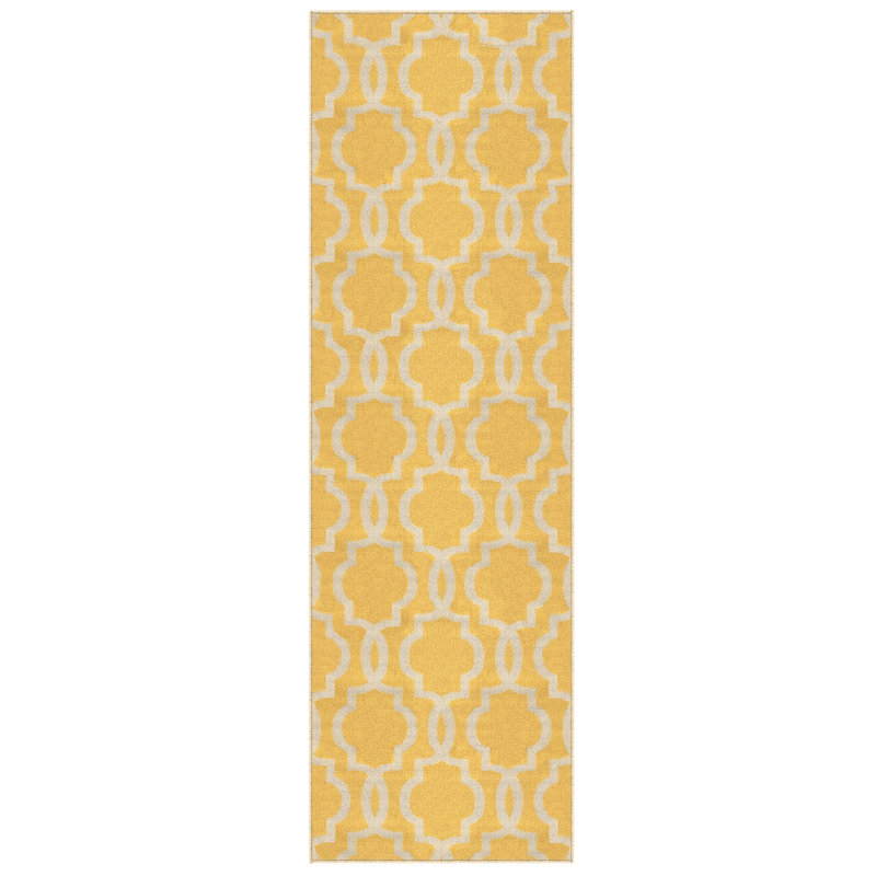 Tapis jaune à motif géométrique bouclé Searcy, Tapis de couloir 1 pi 10 po x 8 pi