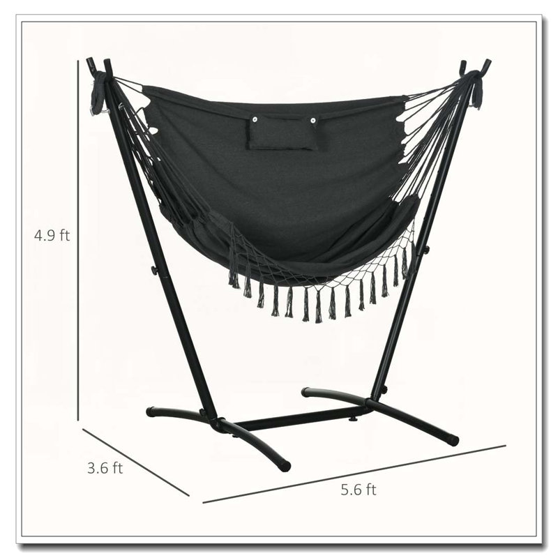 Chaise hamac 2 personnes avec coussin moelleux, Gris, Noir