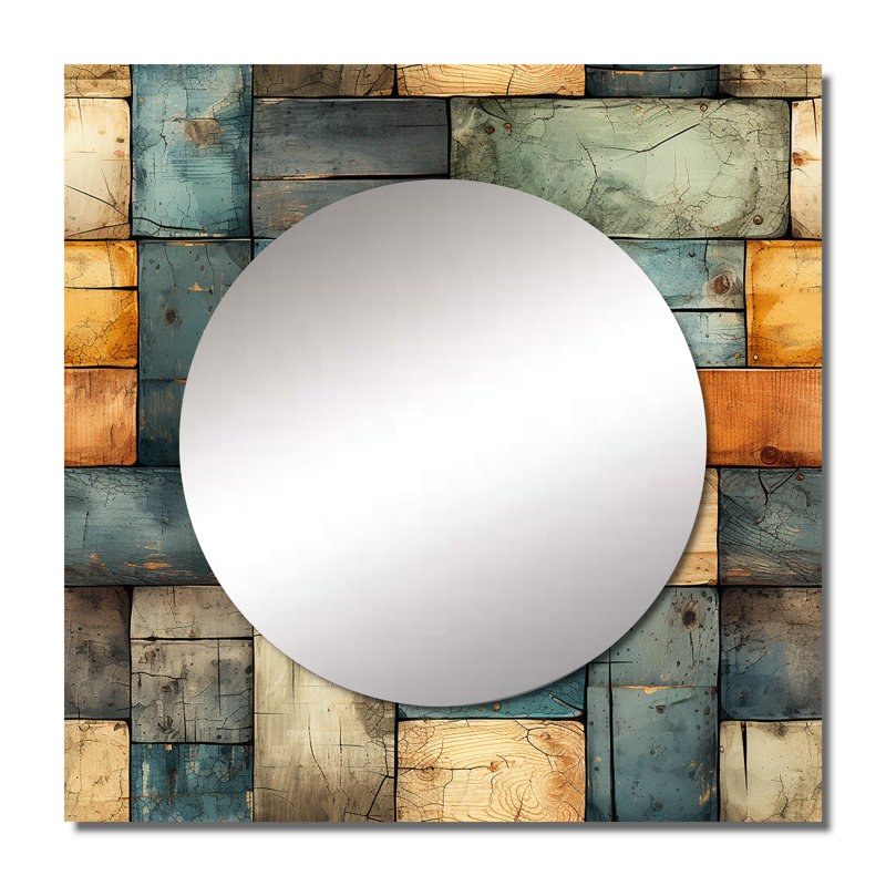 Rustique moderne, planches de ferme cubiques - Art mural rétro carré, 23 po x 23 po