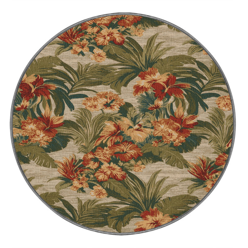  Tapis hawaïen lavable à motif de bouquets tropicaux, Rond 3 pi