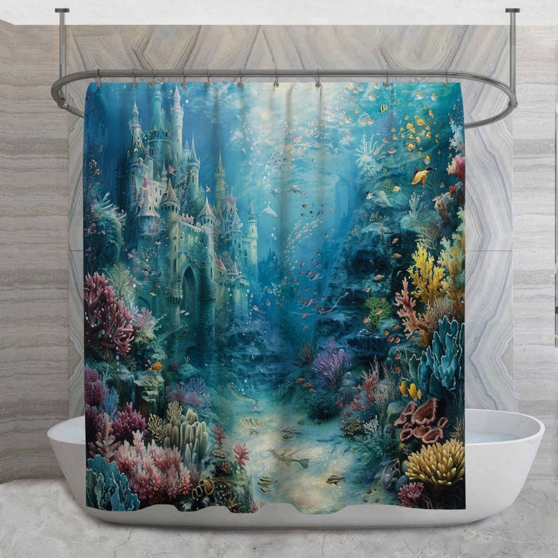 Rideau de douche Underwater Castle - fantaisie décor de salle de bain, H 84 po x l 70 po