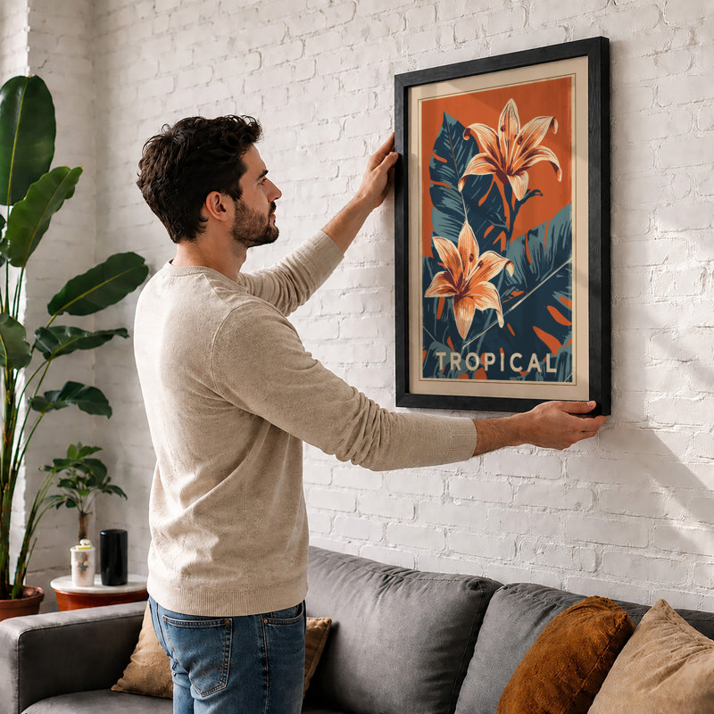 Tropical Lilies Art Deco - Print, Walnut, A3 - 42.0 x 29.7 cm