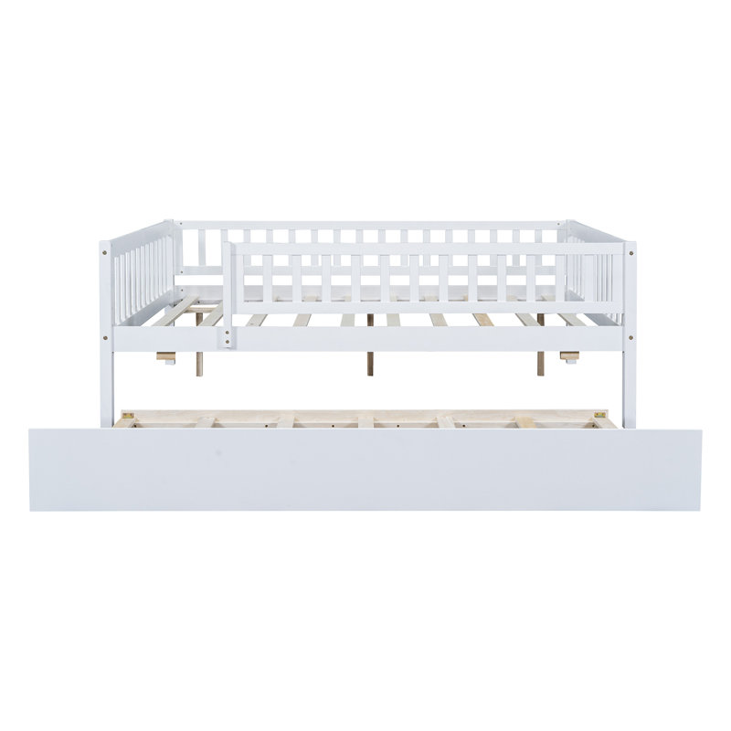 Lit de jour en bois avec couchette et barrière de sécurité, Lit double, Blanc