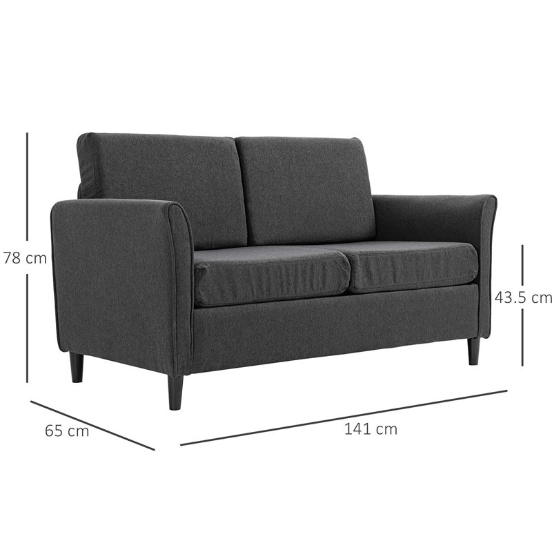 Leela 2 Seater Linen Loveseat, Dark Grey 