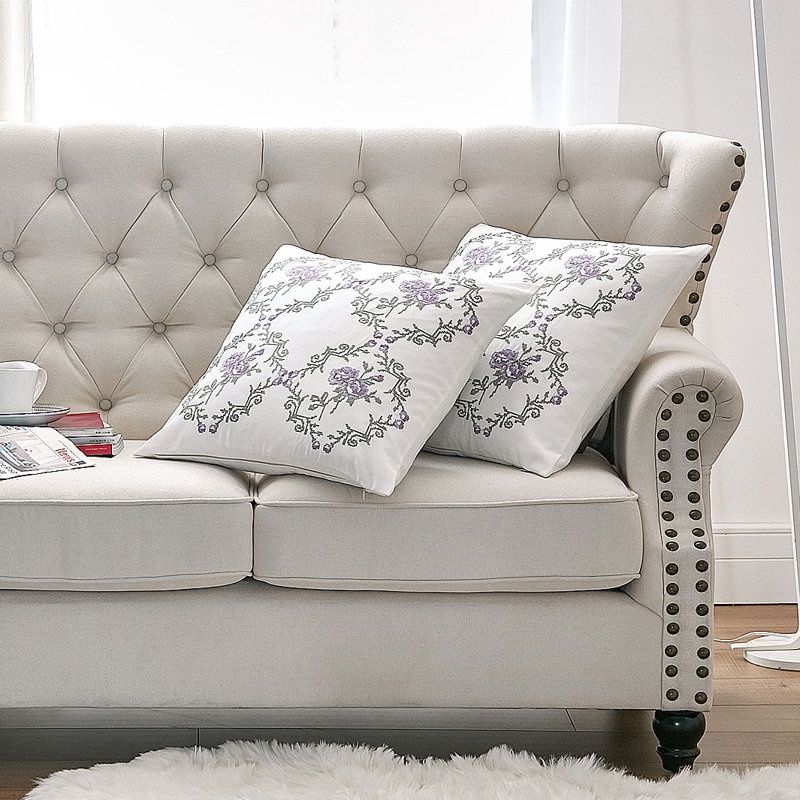 Rose Embroidered Pillow Cover, Lilac